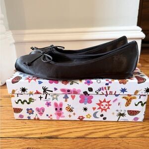 Jeffrey Campbell Black Satin Ballet Flats with Bow